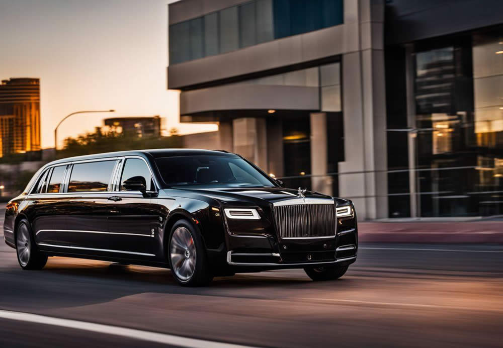 A black limousine on the road